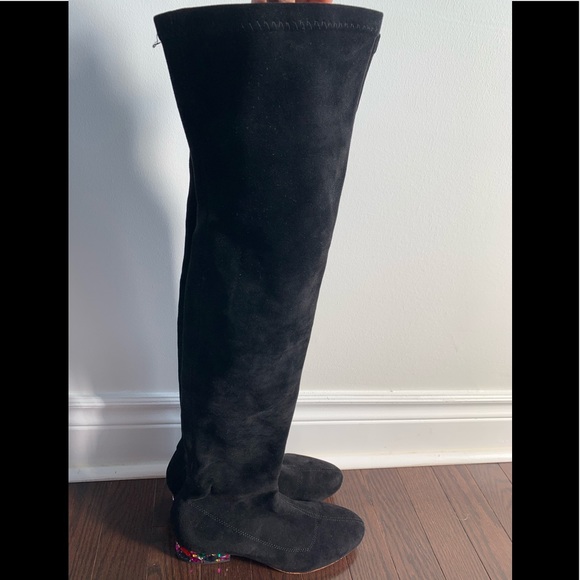 Authentic jimmy Choo Black Suede Embellished Heel Over The Knee Boots - Picture 6 of 6